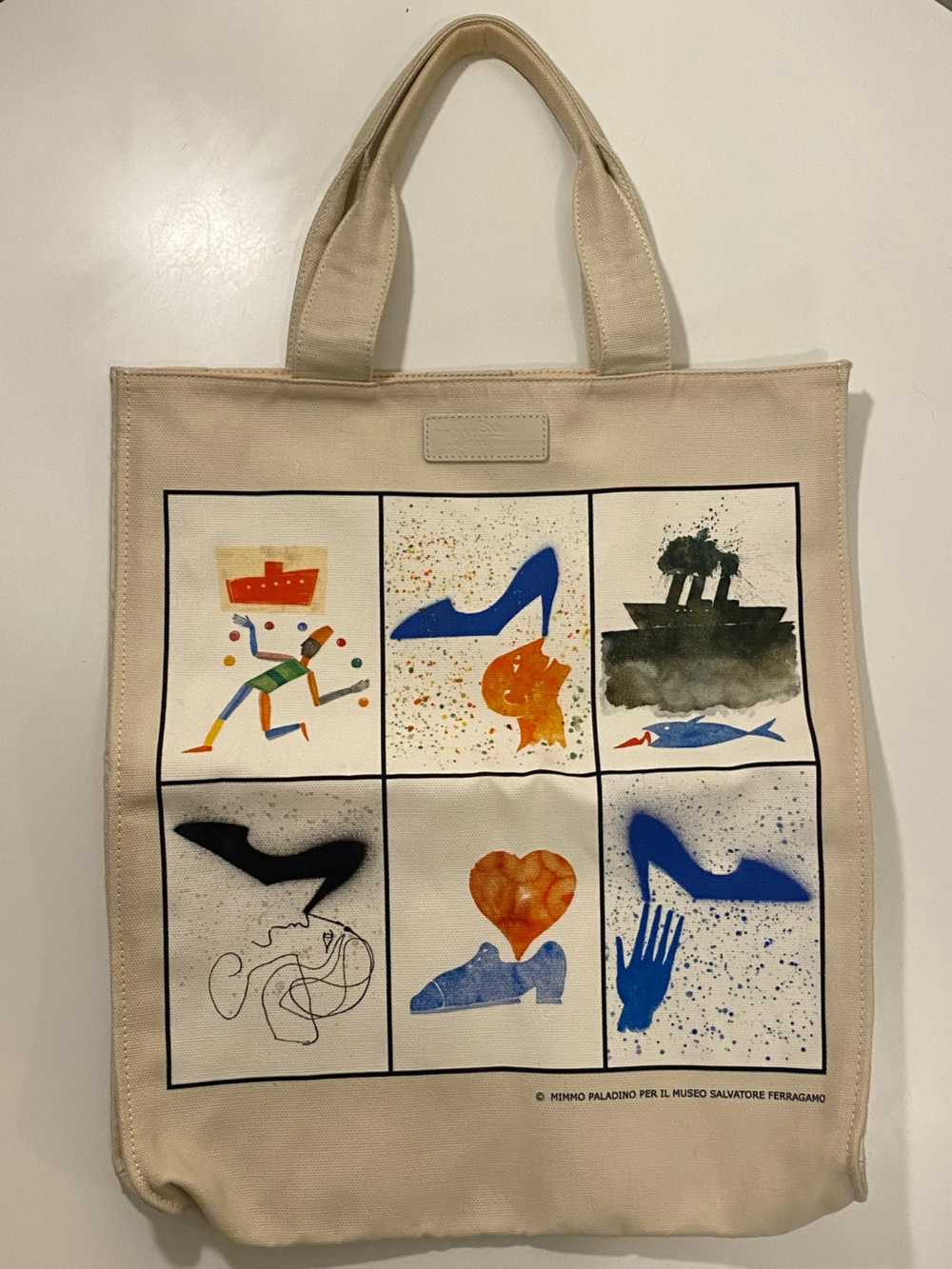 Salvatore Ferragamo Abstract Panel Tote in Blue, Orange, Black, Cream